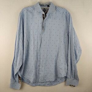 Robert Graham Mens Button Up Shirt Adult Blue‎ Striped Flip Cuff